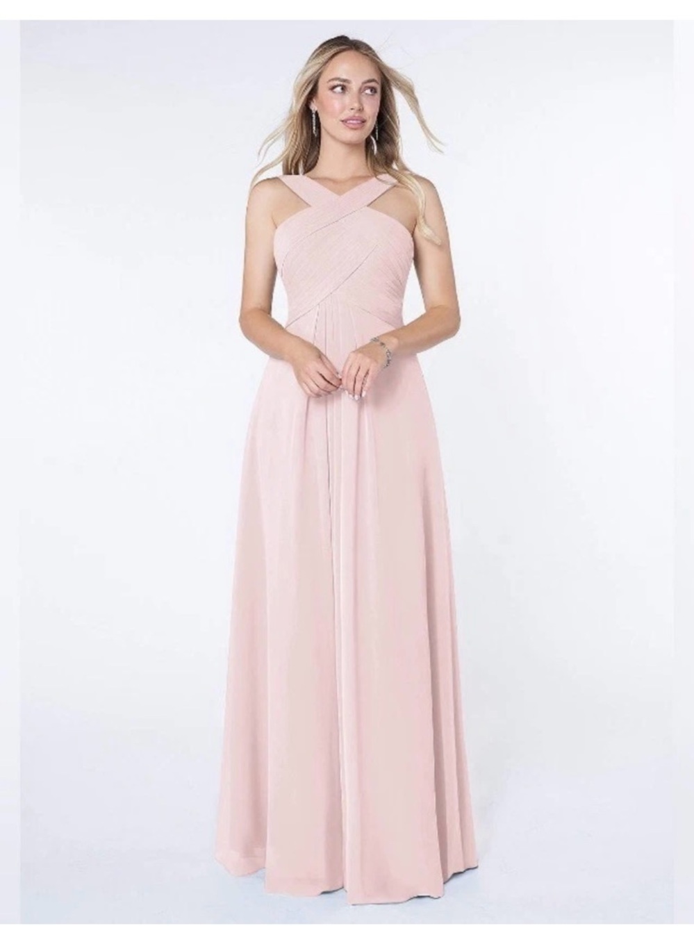 Azazie Bridesmaid Dress Blush Pink Chiffon Halter Pleated A-Line XS S